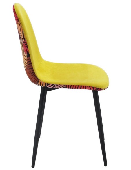 Silla HORUS NEW, metal, tapizado velvet amarillo con trasera floral a juego