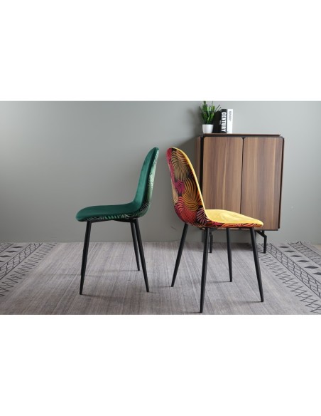 Silla HORUS NEW, metal, tapizado velvet amarillo con trasera floral a juego