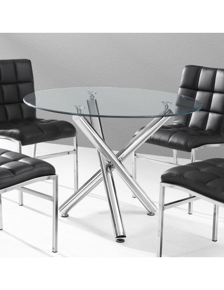 Mesa DESIREE NEW, cromada, cristal, 90 cms diámetro