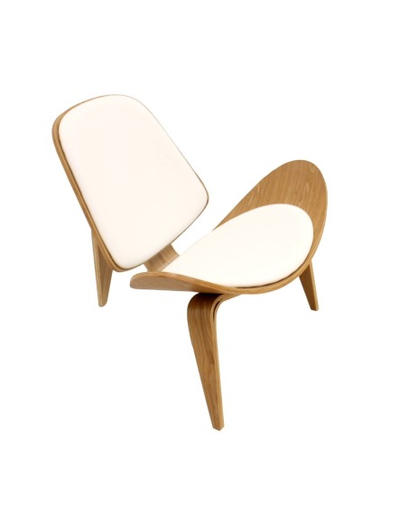 Sillón NORDIC (R), fresno, similpiel blanca