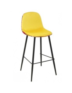 Taburete HORUS NEW, metal, tapizado velvet amarillo con trasera floral a juego 2