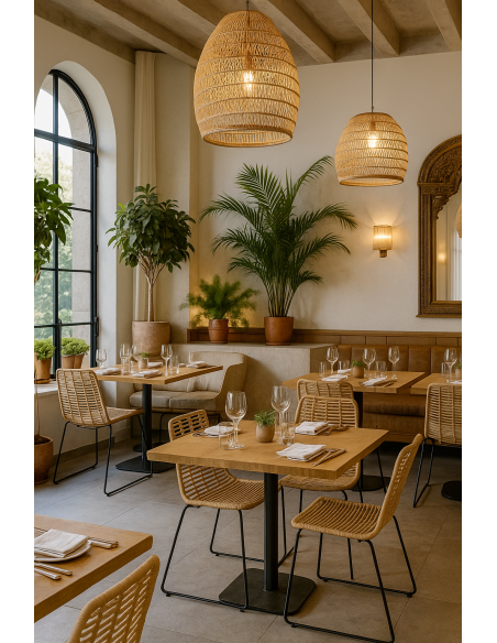 Silla LOTAK, metal, ratán beige