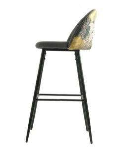 Taburete PALM GREY, metal, tapizado velvet gris con trasera palm