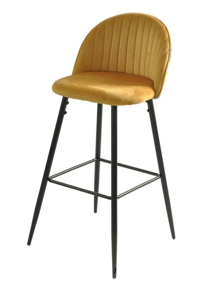 Taburete PALM YELLOW, metal, tapizado velvet amarillo con trasera palm