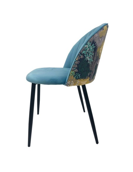 Silla PALM SKY BLUE, metal, tapizado velvet azul con trasera palm