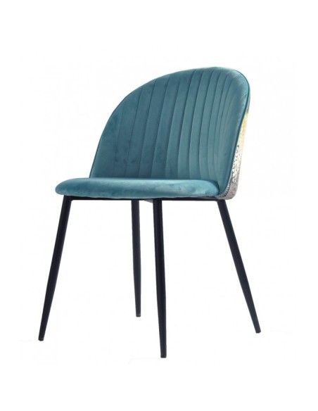 Silla PALM SKY BLUE, metal, tapizado velvet azul con trasera palm