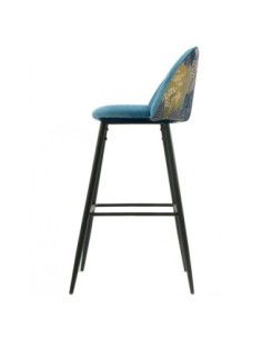 Taburete PALM SKY BLUE, metal, tapizado velvet azul con trasera palm