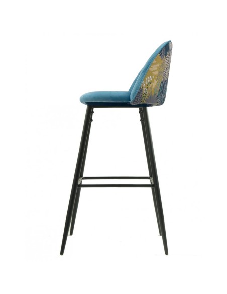 Taburete PALM SKY BLUE, metal, tapizado velvet azul con trasera palm