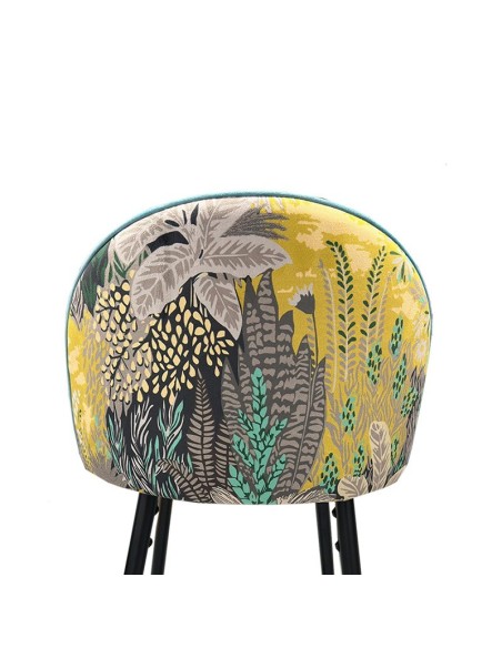 Taburete PALM SKY BLUE, metal, tapizado velvet azul con trasera palm