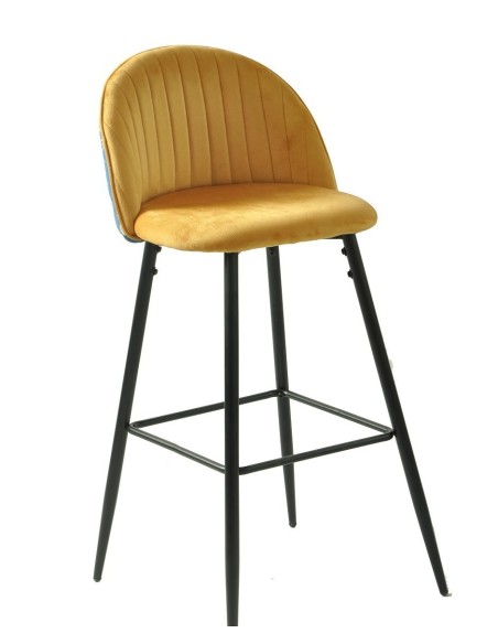 Taburete CARNAVAL YELLOW, metal, tapizado velvet amarillo con trasera carnaval