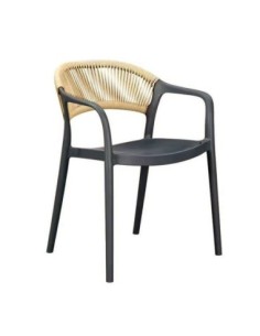 Sillón IBIZA, apilable, tratamiento anti UV, polipropileno gris oscuro, cuerda natural