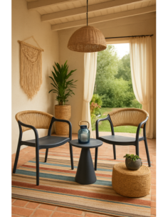 Sillón IBIZA, apilable, tratamiento anti UV, polipropileno gris oscuro, cuerda natural 2