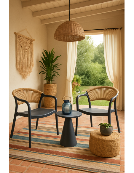 Sillón IBIZA, apilable, tratamiento anti UV, polipropileno gris oscuro, cuerda natural