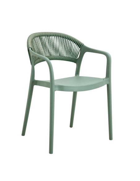 Sillón IBIZA, apilable, tratamiento anti UV, polipropileno y cuerda verde claro