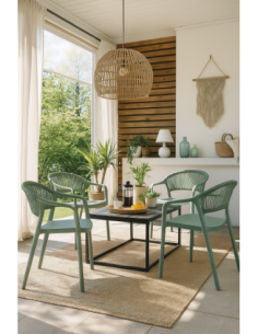 Sillón IBIZA, apilable, tratamiento anti UV, polipropileno y cuerda verde claro 2