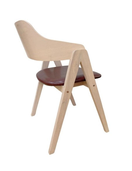 Sillón JARSY, madera de hevea, natural, similpiel marrón