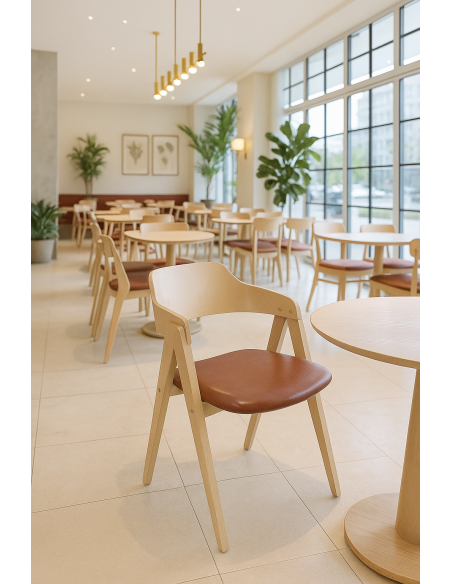 Sillón JARSY, madera de hevea, natural, similpiel marrón