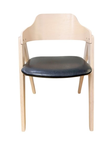 Sillón JARSY, madera de hevea, natural, similpiel negra