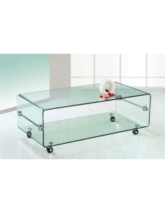 Mesa MELBOURNE, cristal curvado, ruedas, 120x60 cms