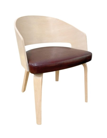 Sillón SINTRA, contrachapado de madera de hevea, natural, similpiel marrón