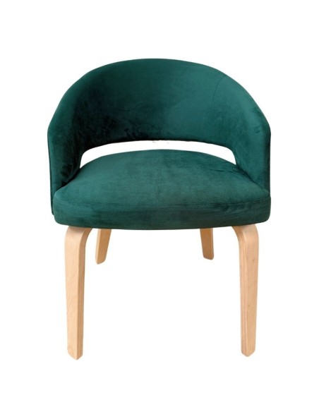 Sillón VISEU, contrachapado de madera de hevea, natural, velvet verde oscuro