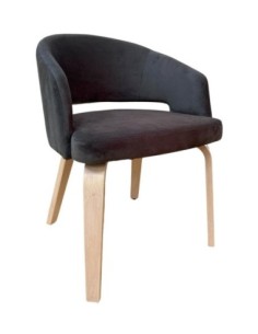 Sillón VISEU, contrachapado de madera de hevea, natural, velvet gris oscuro