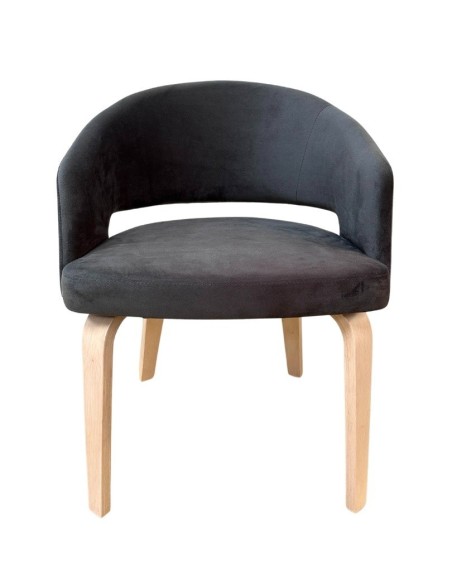 Sillón VISEU, contrachapado de madera de hevea, natural, velvet gris oscuro