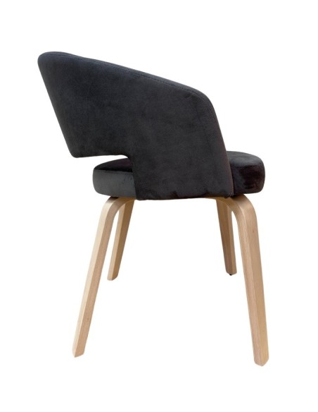 Sillón VISEU, contrachapado de madera de hevea, natural, velvet gris oscuro