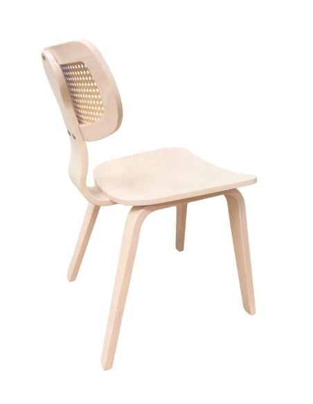 Silla CORBEL, contrachapado de madera de hevea, rejilla, acabado natural