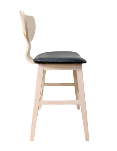 Taburete DUBLIN, madera de hevea, natural, similpiel negra