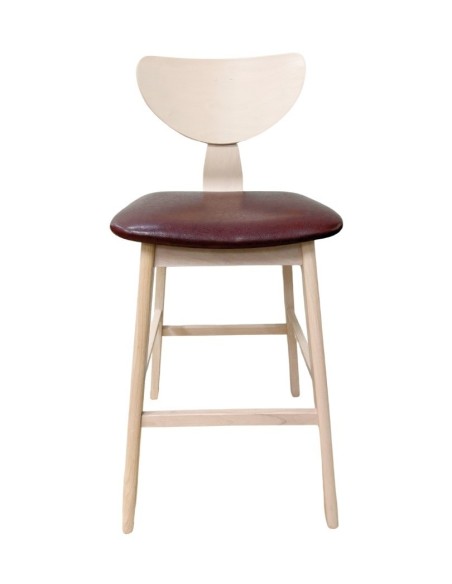 Taburete DUBLIN, madera de hevea, natural, similpiel marrón