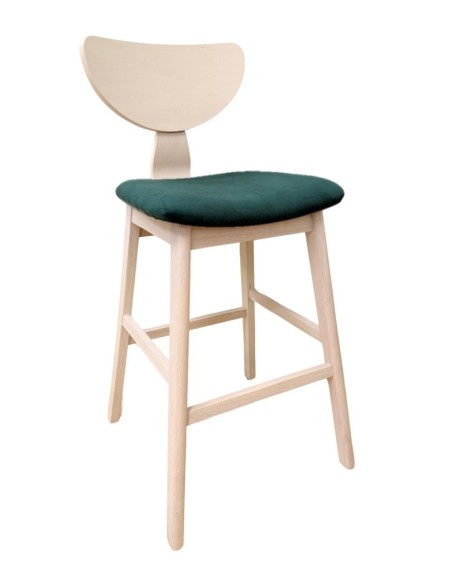 Taburete DUBLIN, madera de hevea, natural, velvet verde oscuro