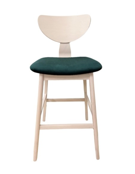 Taburete DUBLIN, madera de hevea, natural, velvet verde oscuro