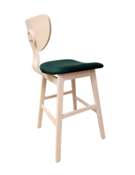 Taburete DUBLIN, madera de hevea, natural, velvet verde oscuro