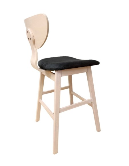 Taburete DUBLIN, madera de hevea, natural, velvet gris oscuro