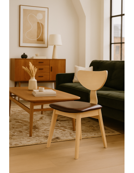 Silla DUBLIN, contrachapado de madera de hevea, natural, similpiel marrón