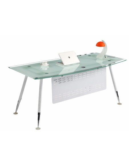 Mesa de oficina ACRE, vidrio templado blanco, 160 x 80 cms
