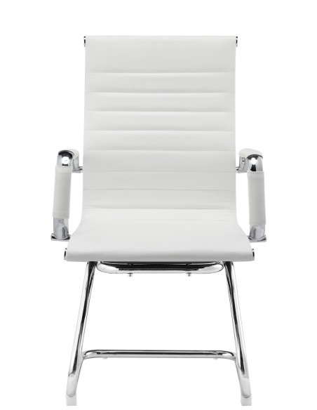 Sillón de oficina OLIVER, fijo de patín, cromado, similpiel blanca