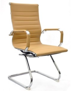 Sillón de oficina OLIVER, fijo de patín, cromado, similpiel marrón claro