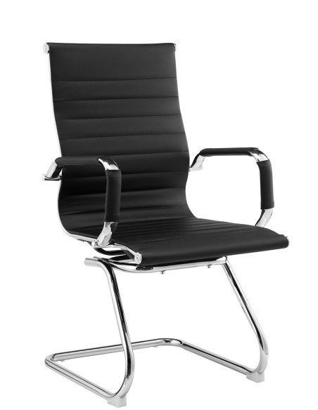 Sillón de oficina OLIVER, fijo de patín, cromado, similpiel negra