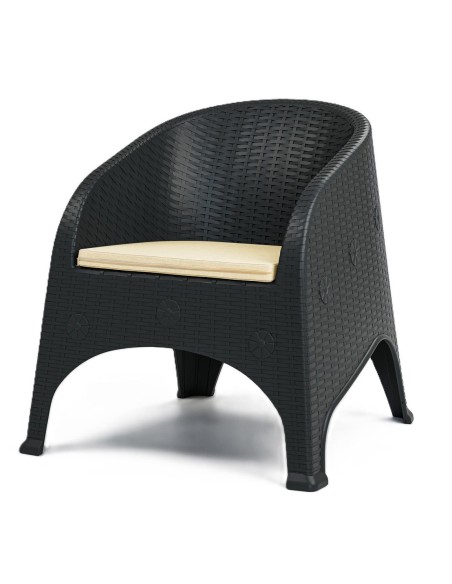 Sillón SURF, apilable, polipropileno marrón chocolate, cojín beige