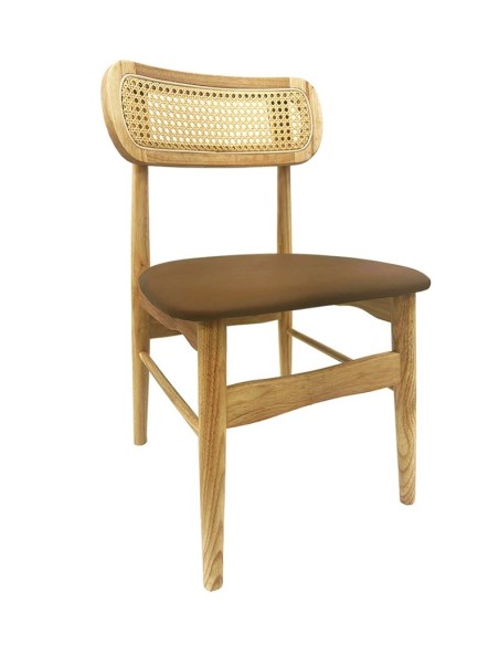 Silla CÁUCASO, madera, rejilla, similpiel marrón