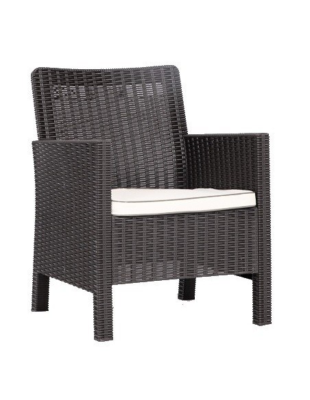 Sillón ADRIATICO, polipropileno marrón chocolate, cojín beige