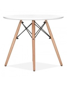 Mesa STAR, base madera, tapa blanca, 100 cms de diámetro