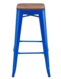 Taburete TOL EK WOOD, acero, azul, asiento madera 2