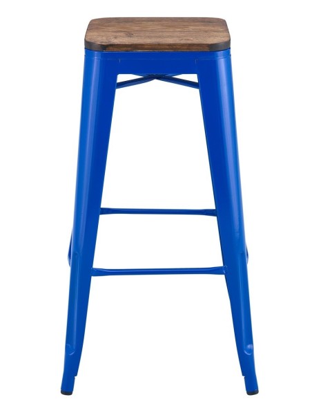 Taburete TOL EK WOOD, acero, azul, asiento madera