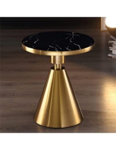 Mesa JASSY NE, baja, dorada, tapa cerámica mármol negro, 50 cms de diámetro