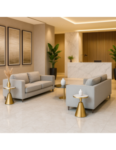 Mesa JASSY BL, baja, dorada, tapa cerámica mármol blanco, 50 cms de diámetro 2