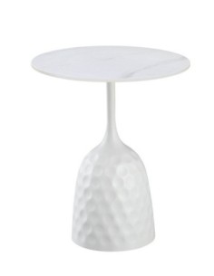 Mesa CAVEZZO, baja, blanca, tapa cerámica mármol blanco, 50 cms de diámetro