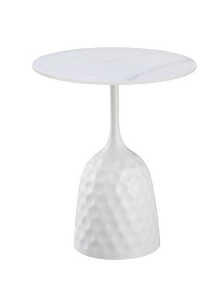 Mesa CAVEZZO, baja, blanca, tapa cerámica mármol blanco, 50 cms de diámetro